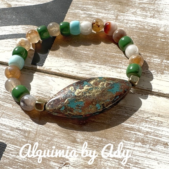 8mm Flower agate beaded bracelet/heart chakra bracelet/bohemian - Picture 1 of 6